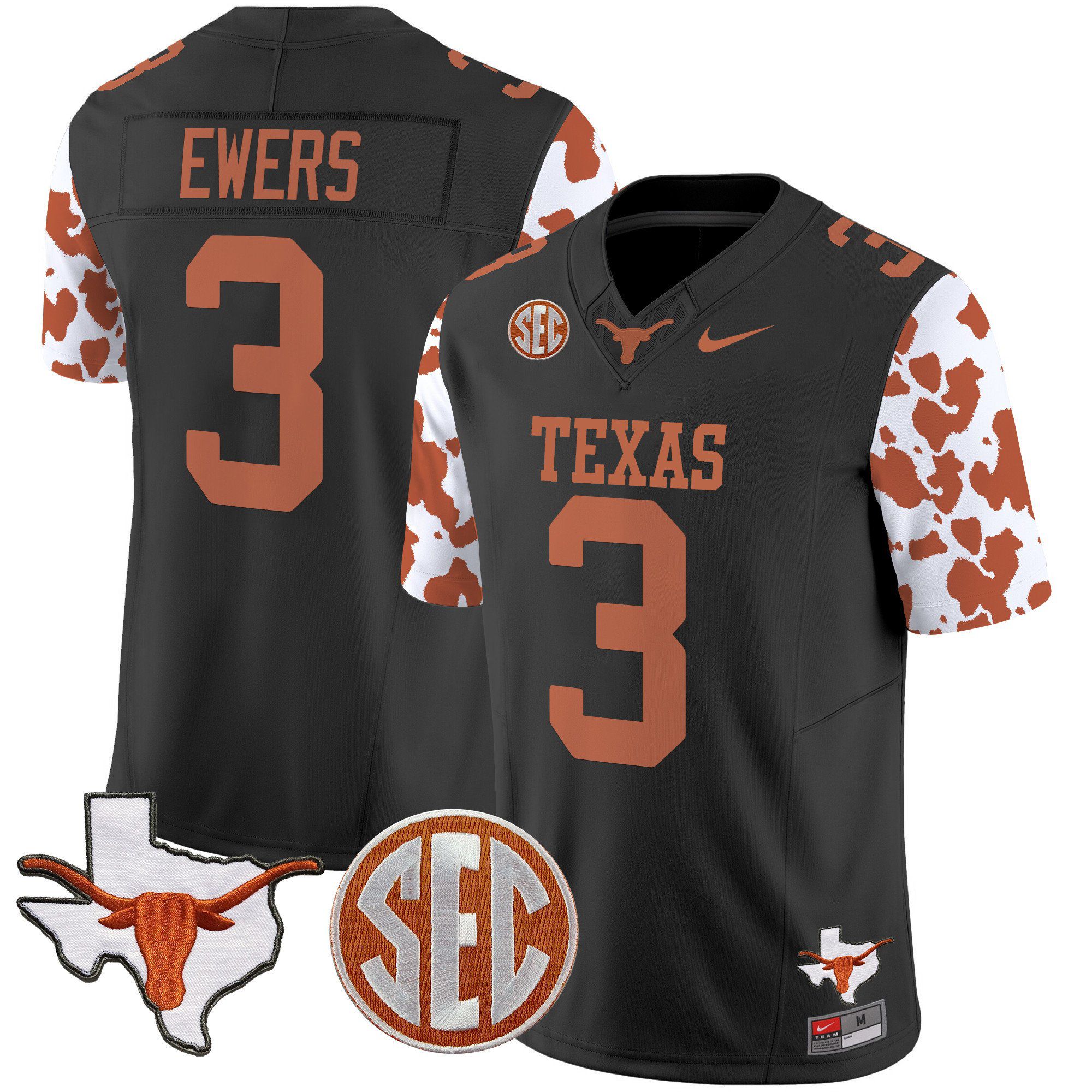 Men Texas Longhorns #3 Ewers Black 2024 Nike Cow Spots Vapor Limited NCAA Jersey->indianapolis colts->NFL Jersey